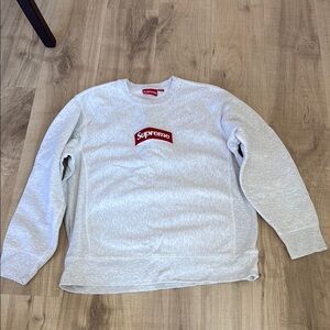 Supreme Gray Crewneck Sweater with Red Logo